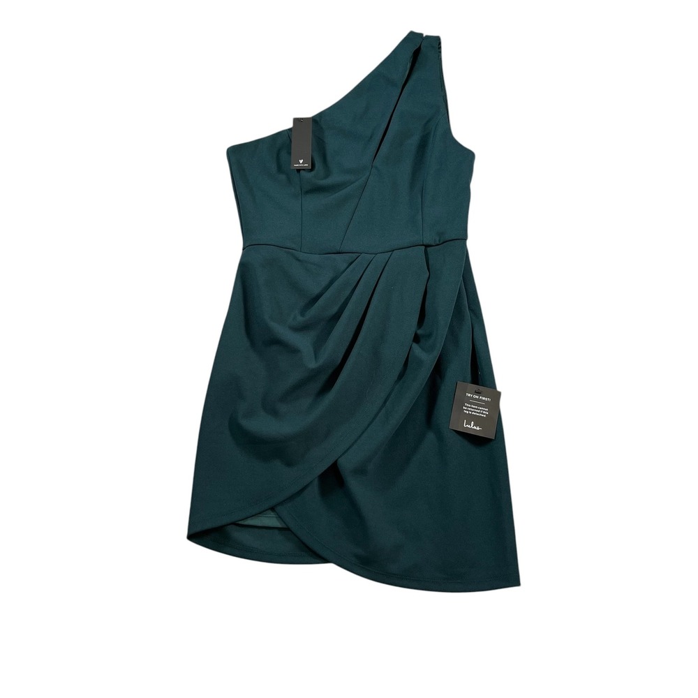 Lulus NWT Womens One Shoulder Tulip Hem Mini Dress‎ Dark Green Size Large
